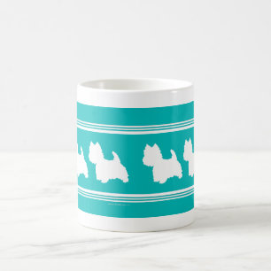 Taza De Café Silueta de Westie sobre turquesa