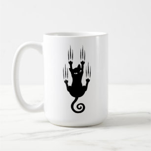Taza De Café Silueta divertida de gato negro colgando con araña