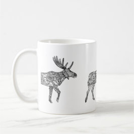 Taza De Café Silueta morada ornamental blanca y negra