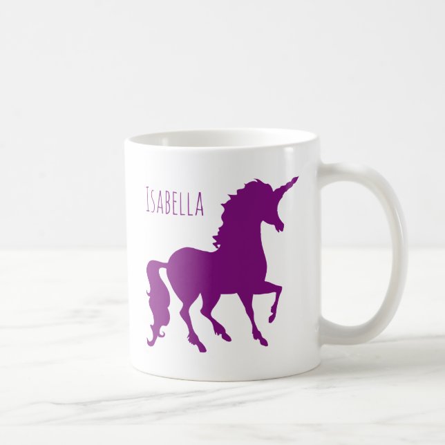 Taza De Café Silueta púrpura personalizada del unicornio (Derecha)