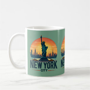 Taza De Café Silueta retro de Nueva York con Estatua de la Libe