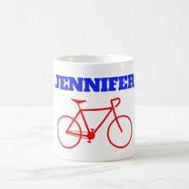 Taza De Café Silueta roja simple de la bicicleta + Nombre de