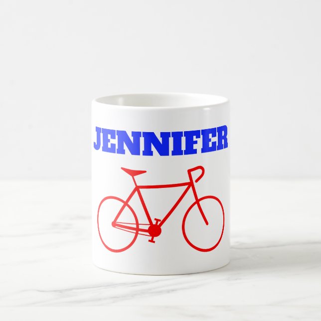 Taza De Café Silueta roja simple de la bicicleta + Nombre de (Centro)