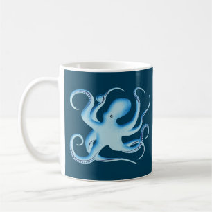 Taza De Café Silueta vectorial del pulpo azul