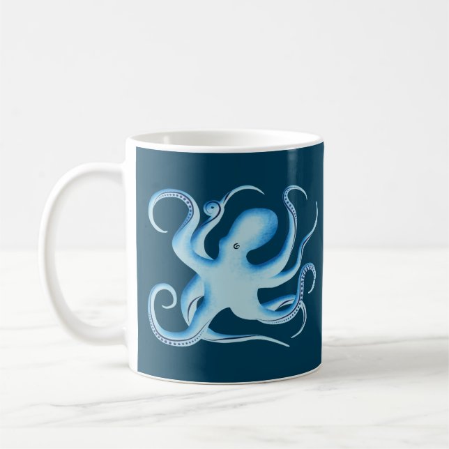 Taza De Café Silueta vectorial del pulpo azul (Izquierda)