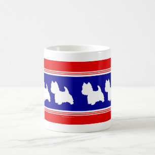 Taza De Café Silueta Westie Roja y Azul