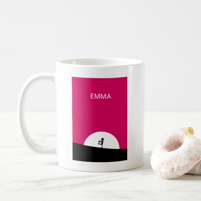 Taza De Café Silueta zombie con luna llena personalizada (Con donut)