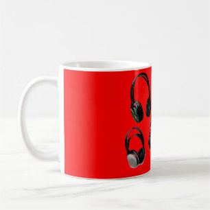 Taza De Café Siluetas de auriculares negros rojos Arte pop
