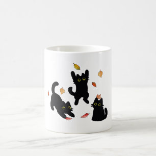 Taza De Café Siluetas de gato negro de otoño