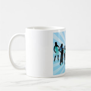 Taza De Café Siluetas de mujeres elegantes azul teal Moda