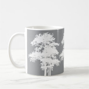Taza De Café Siluetas elegantes de árbol blanco gris minimalist