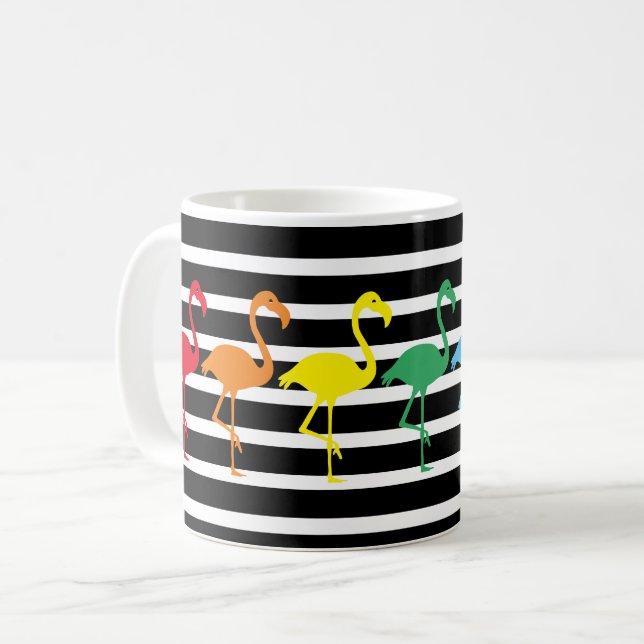 Taza De Café Siluetas flamencos arcoiris y rayas B&W (Anverso izquierdo)