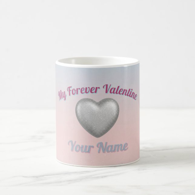 Taza De Café Silver Metallic Heart Pink Blue Pastel Valentine M (Centro)