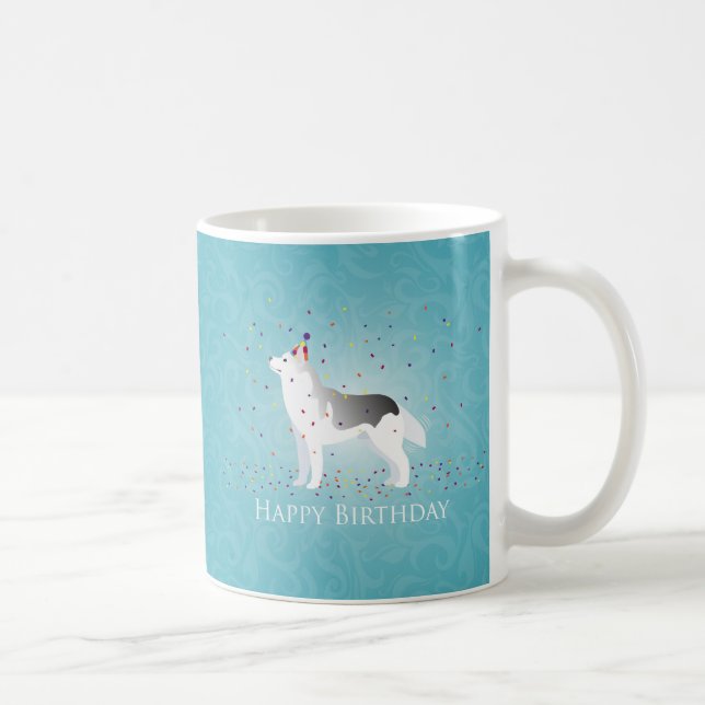 Taza De Café Silver Siberian Husky Dog Happy Birday Design (Derecha)