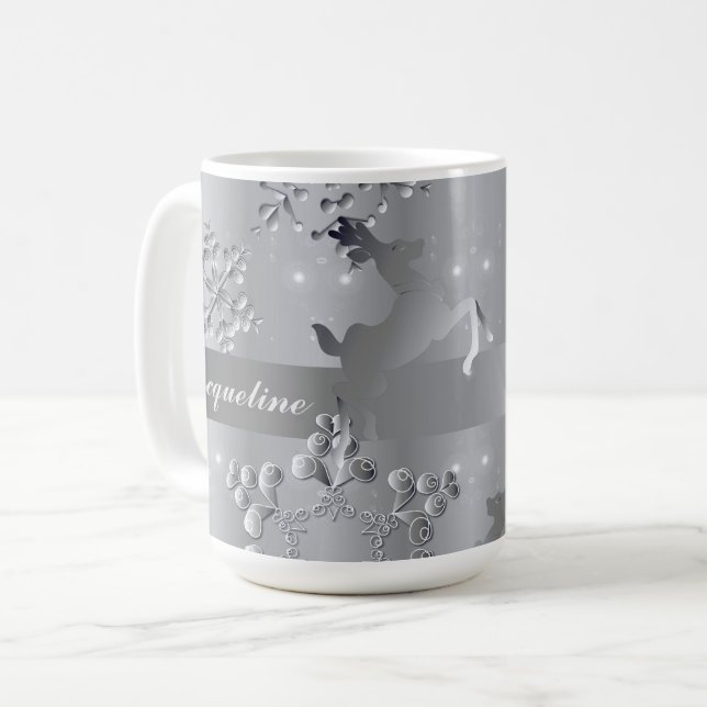 Taza De Café Silvery Reindeer & Snflakes Mug (Anverso izquierdo)