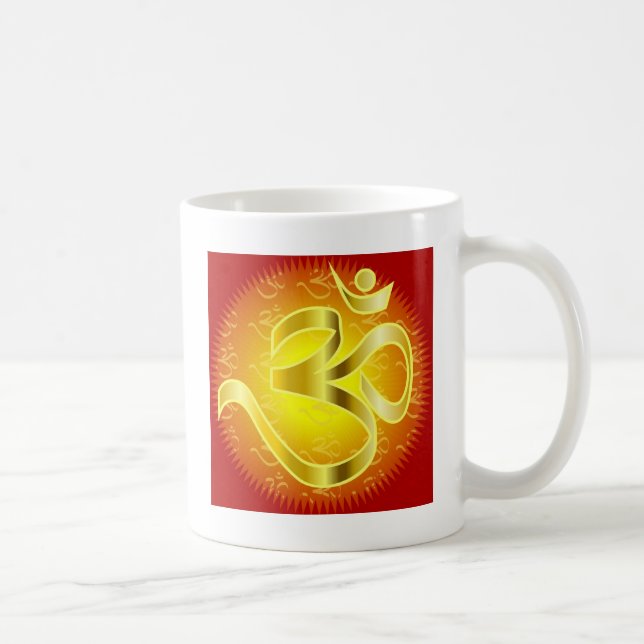 Taza De Café Símbolo Aum u Om en amarillo y rojo (Derecha)