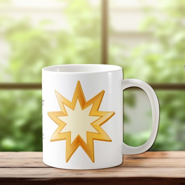 Taza De Café Símbolo bahaí, Personalizable (Gold nine pointed star, symbol of the Baha’i faith. Customize with your name or text.)