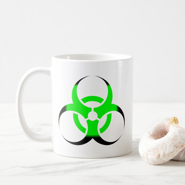 Taza De Café Símbolo biológico de peligro verde y negro (Con donut)