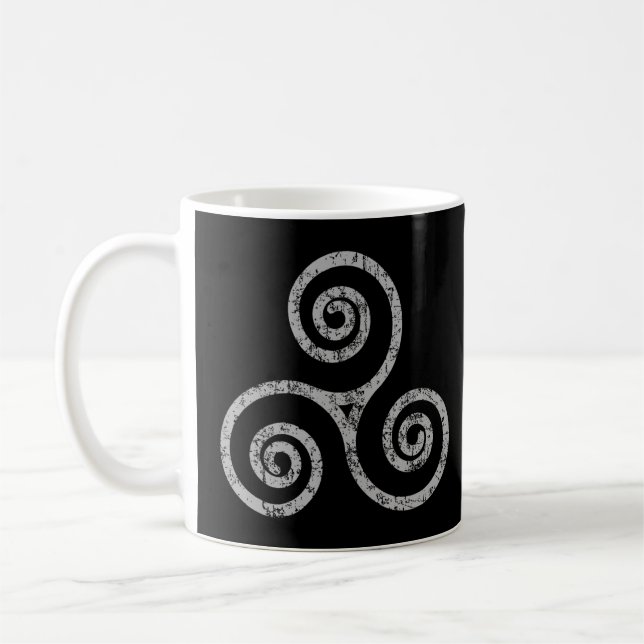 Taza De Café Símbolo celta de Triskelion, Triskeles (gris vinta (Izquierda)