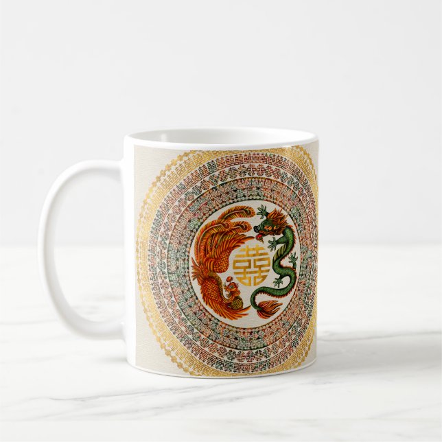 Taza De Café Símbolo de felicidad doble con Phoenix y Dragon (Izquierda)
