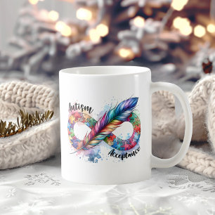 Taza De Café Símbolo de infinito de plumas coloridas de concien
