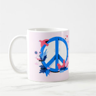 Taza De Café Símbolo de la paz creativo y colorido con aves