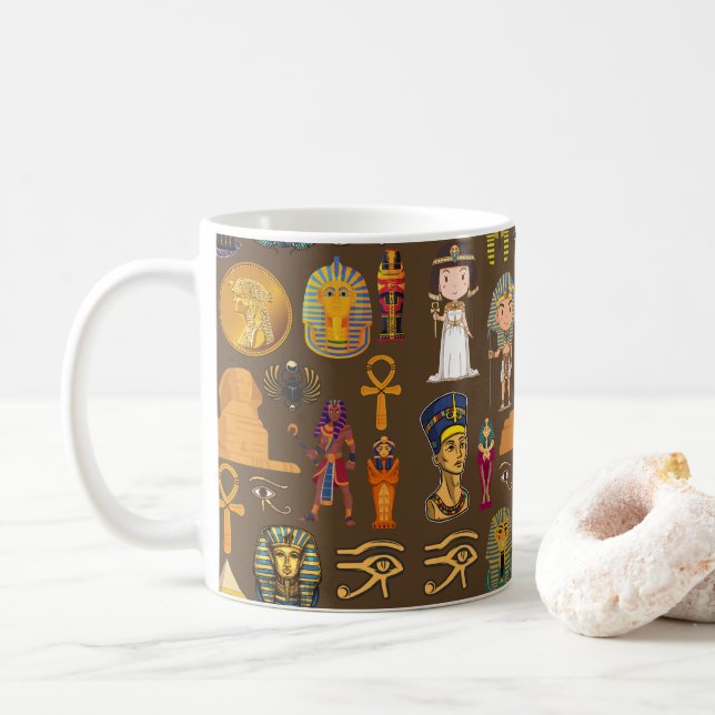 Taza De Café Símbolo de patrón jeroglífico egipcio antiguo (Con donut)