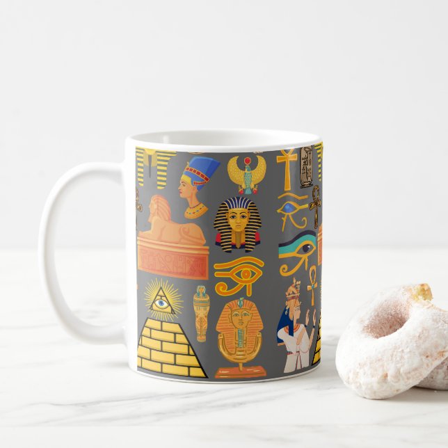 Taza De Café Símbolo de patrón jeroglífico egipcio antiguo (Con donut)