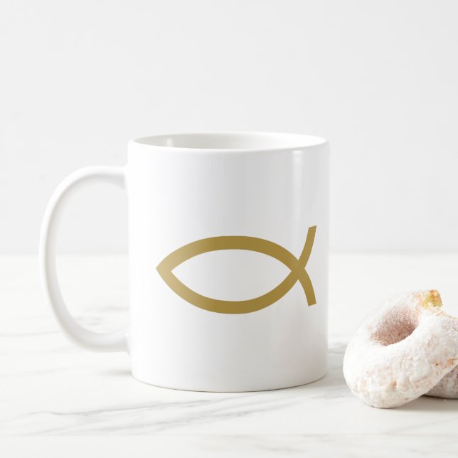 Taza De Café Símbolo de pescado cristiano dorado (Con donut)