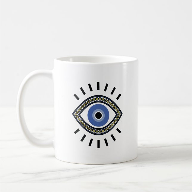 Taza De Café Símbolo de protección de ojos malvados, ojo azul  (Izquierda)