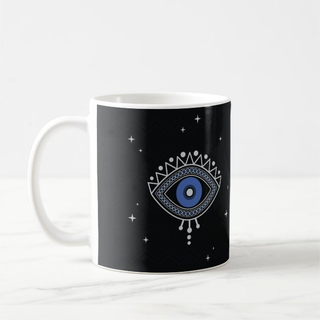 Taza De Café Símbolo de protección ocular azul buena suerte (Izquierda)