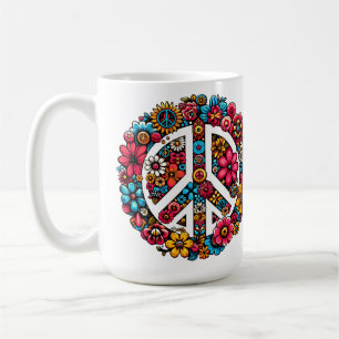 Taza De Café símbolo de signo de paz floral ilustración de colo