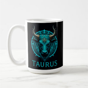 Taza De Café Símbolo del Zodíaco Tauro en Azul y Dorado Vibrant