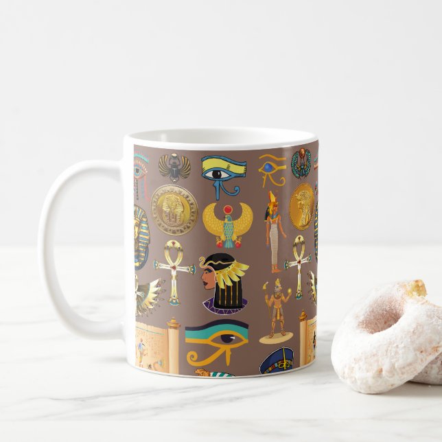 Taza De Café Símbolo egipcio de patrón jeroglífico (Con donut)