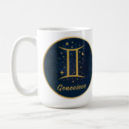 Taza De Café Símbolo gemini zodiaco estrellas de oro azul perso