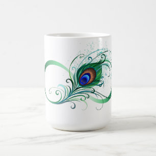 Taza De Café Símbolo infinito con pluma de pavo real