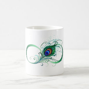 Taza De Café Símbolo infinito con pluma de pavo real