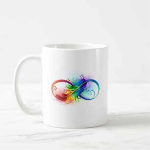 Taza De Café Símbolo infinito con plumas arcoiris