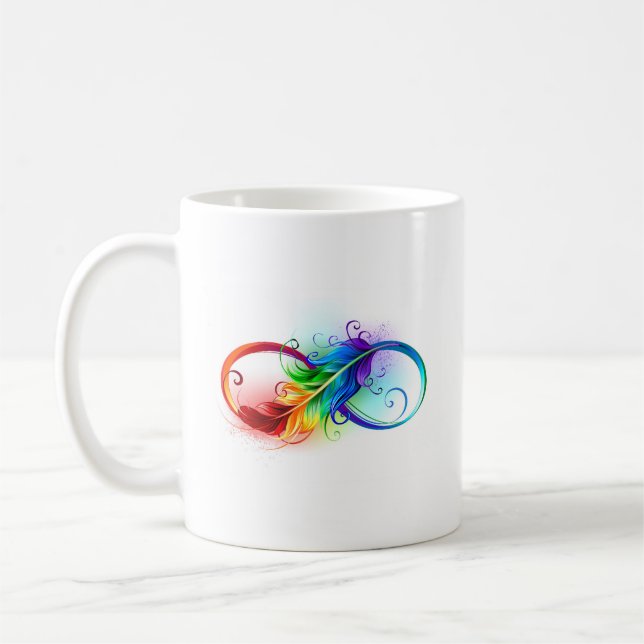 Taza De Café Símbolo infinito con plumas arcoiris (Izquierda)