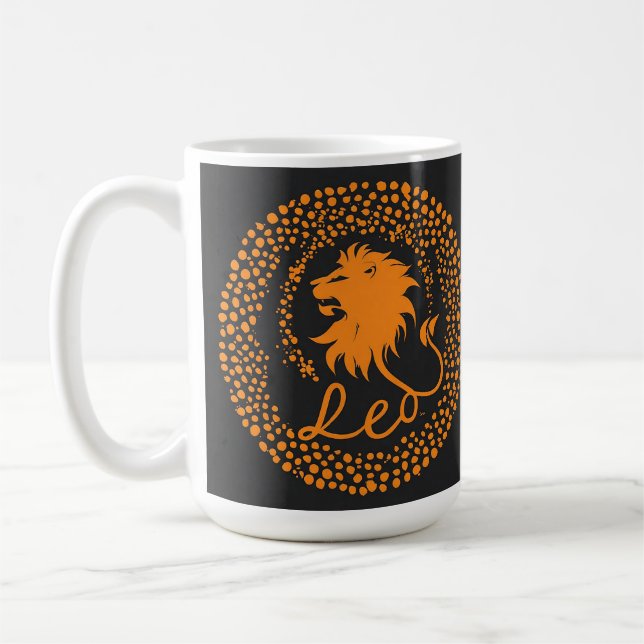Taza De Café Símbolo Leo Zodiac con audaz cabeza de león dorado (Izquierda)
