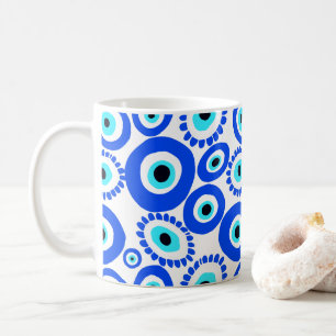 Taza De Café Símbolo ocular griego patrón azul y blanco