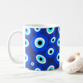 Taza De Café Símbolo ocular griego patrón azul y blanco