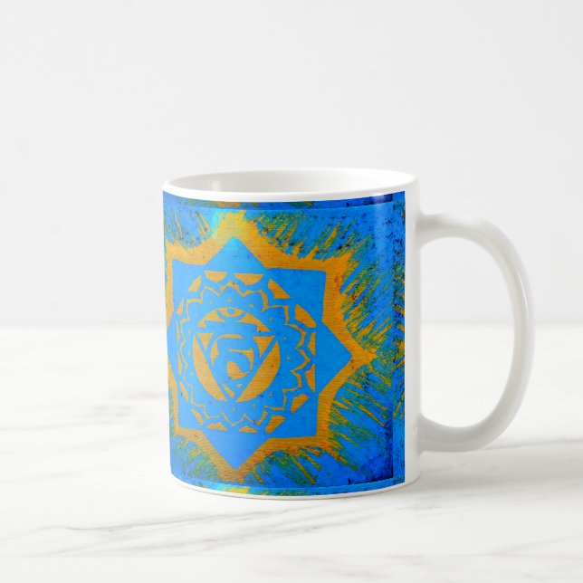 Taza De Café símbolo tántrico de oro en azul (Derecha)
