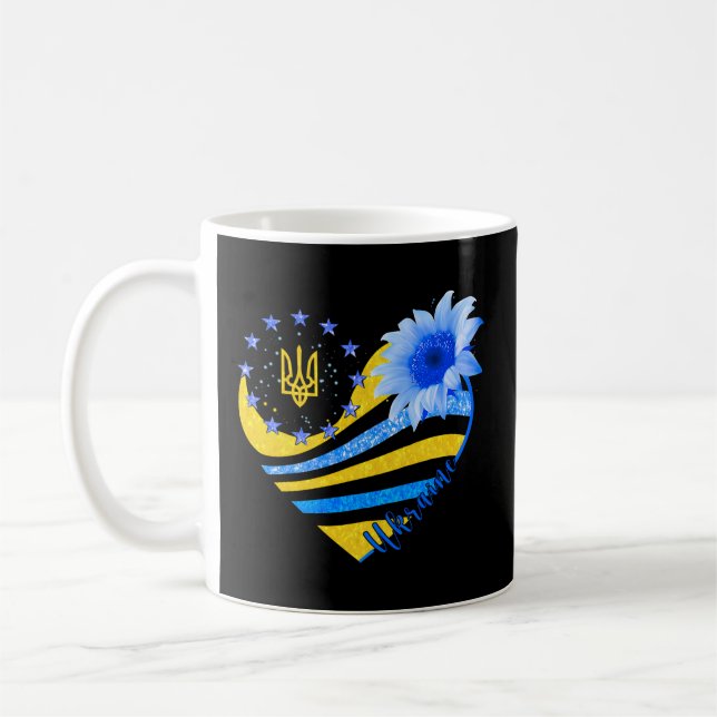Taza De Café Símbolo ucraniano de girasol cardíaco, me aguanto (Izquierda)