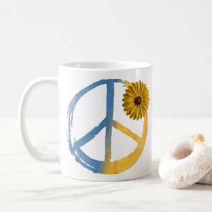 Taza De Café Símbolo ucraniano de paz Rótulo girasol guerra en 