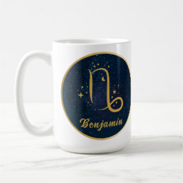 Taza De Café Símbolo zodiaco de Capricornio oro azul personaliz
