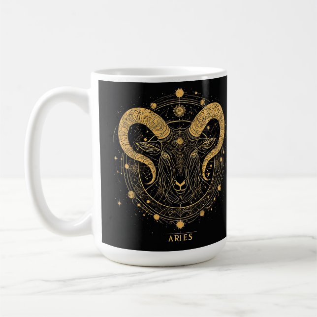 Taza De Café Símbolo zodiaco de los Aries Dorados con ornamento (Izquierda)