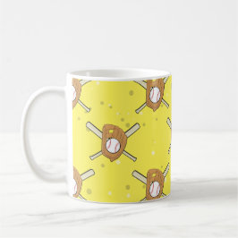 Taza De Café Símbolos de béisbol - Patrón sin foco en amarillo