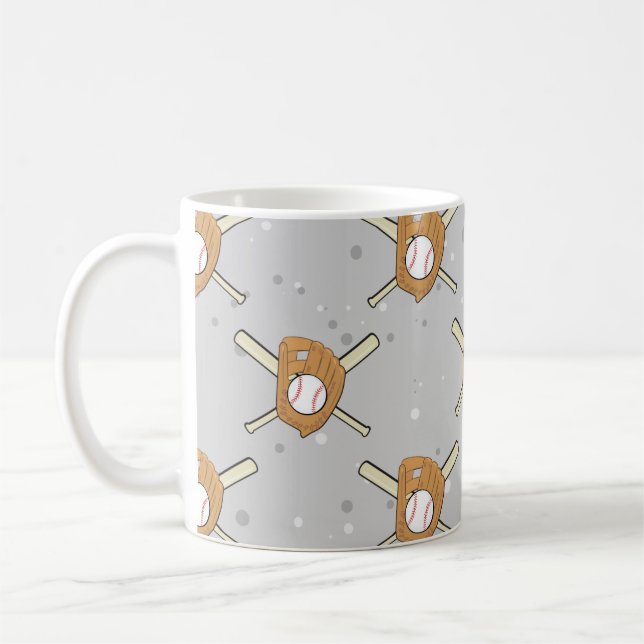 Taza De Café Símbolos de béisbol - Patrón sin foco en gris (Izquierda)
