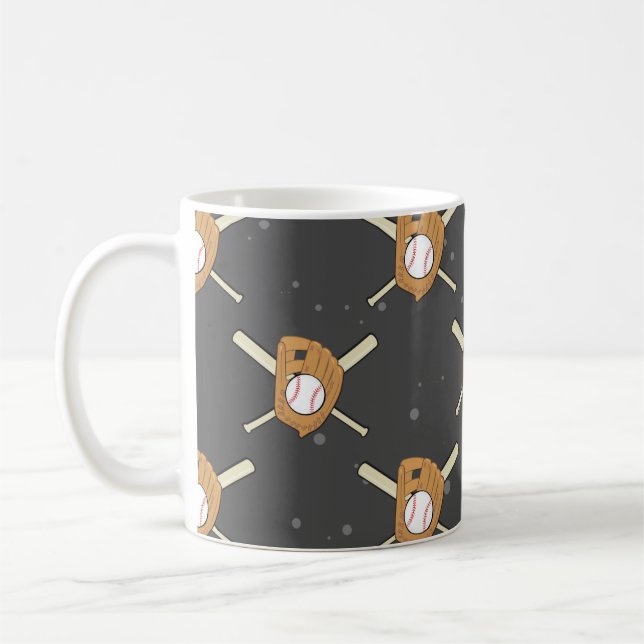 Taza De Café Símbolos de béisbol - Patrón sin foco en la oscuri (Izquierda)